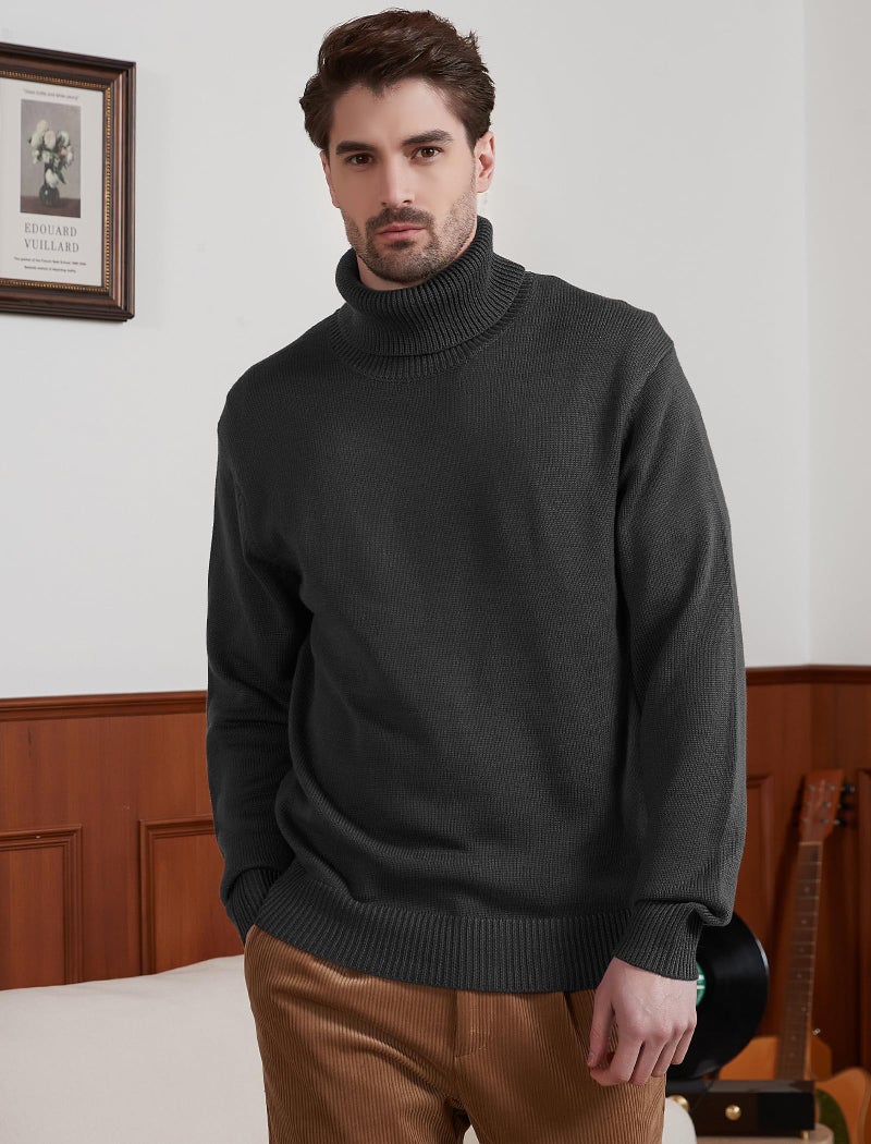 Kallspin Men's Turtleneck Sweaters Wool Blend Mid-Weight Highneck Pullover Sweaters(Dark Grey,3X-Large) - Image 5